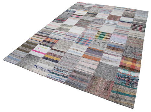 Kırk Yama Gri Patchwork Pamuk Yün El Dokuma Halısı 214x303 Agacan