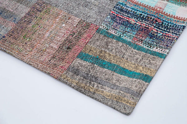 Kırk Yama Gri Patchwork Pamuk Yün El Dokuma Halısı 214x303 Agacan