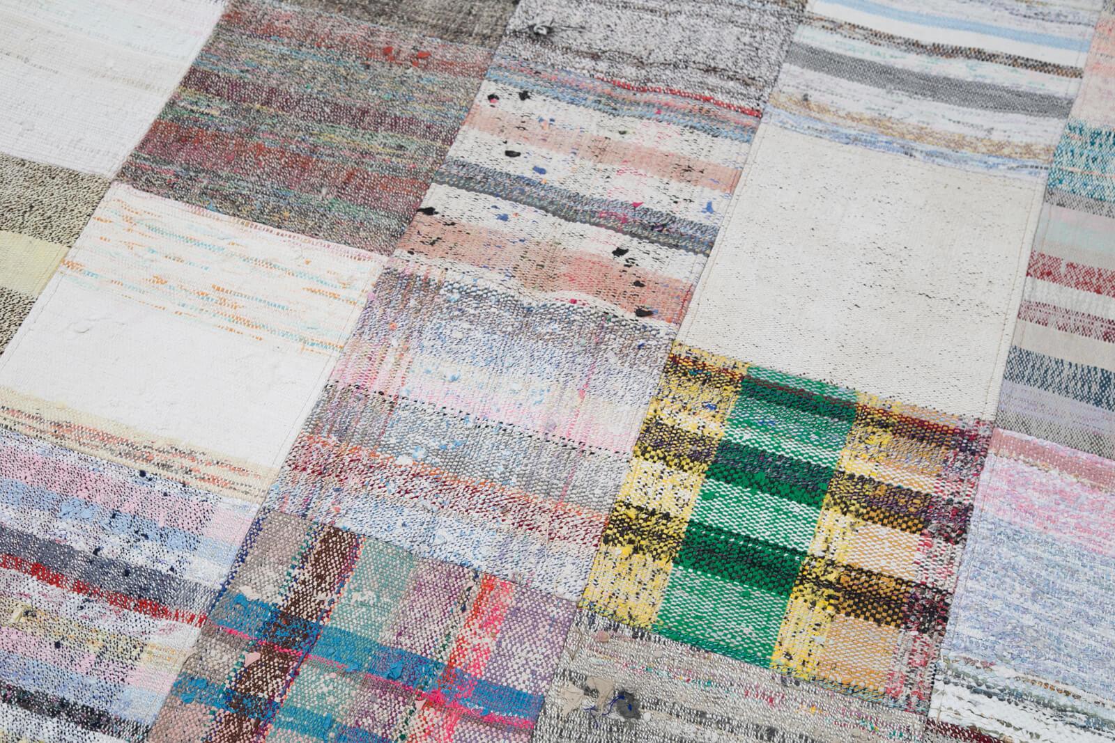 Kırk Yama Gri Patchwork Pamuk Yün El Dokuma Halısı 214x303 Agacan