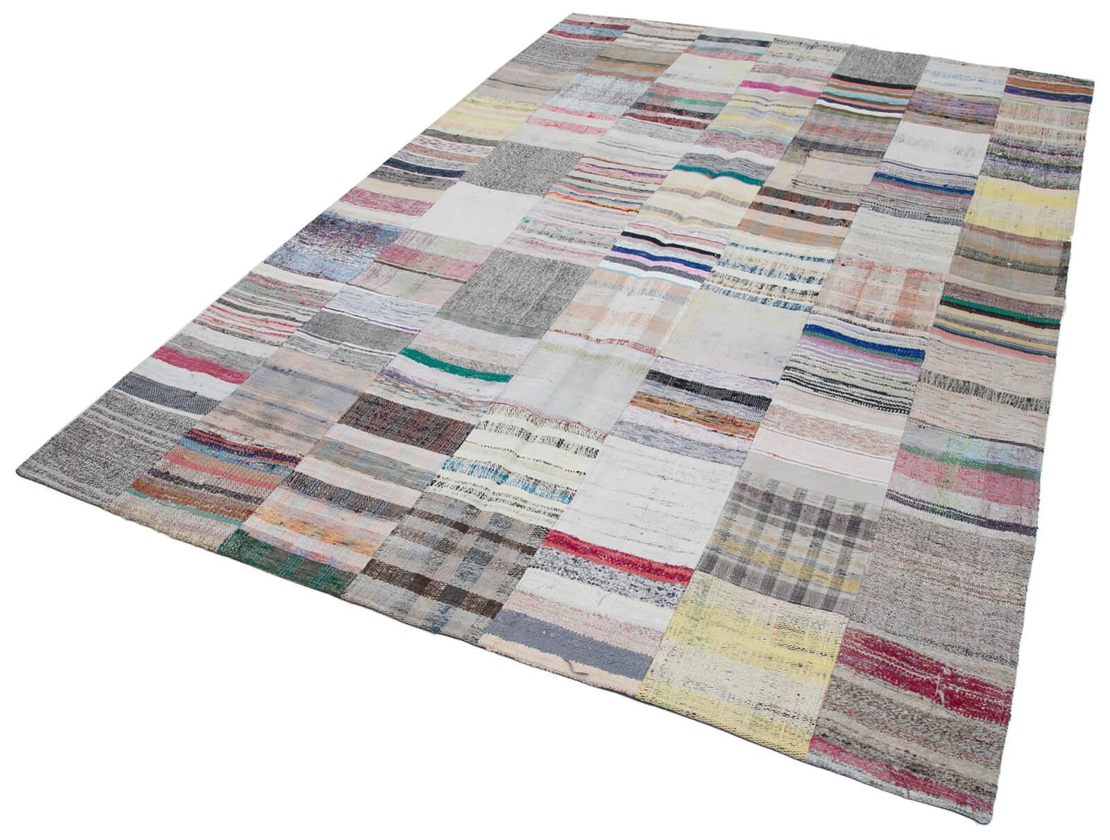 Kırk Yama Gri Patchwork Pamuk Yün El Dokuma Halısı 201x300 Agacan