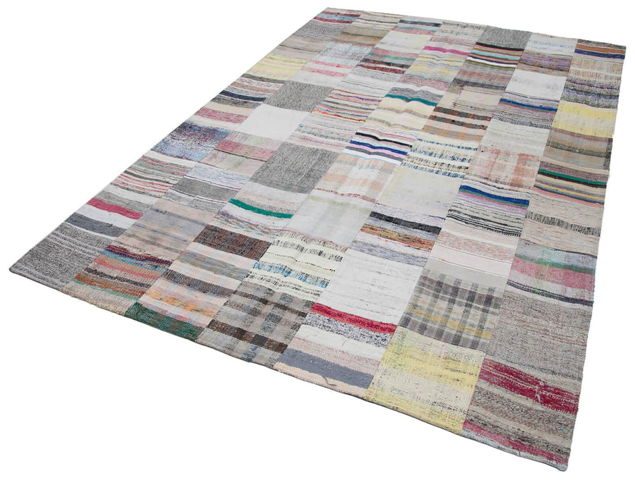 Kırk Yama Gri Patchwork Pamuk Yün El Dokuma Halısı 201x300 Agacan