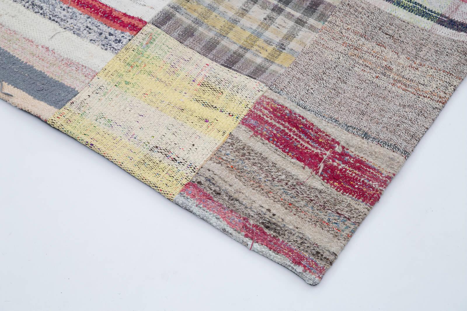 Kırk Yama Gri Patchwork Pamuk Yün El Dokuma Halısı 201x300 Agacan