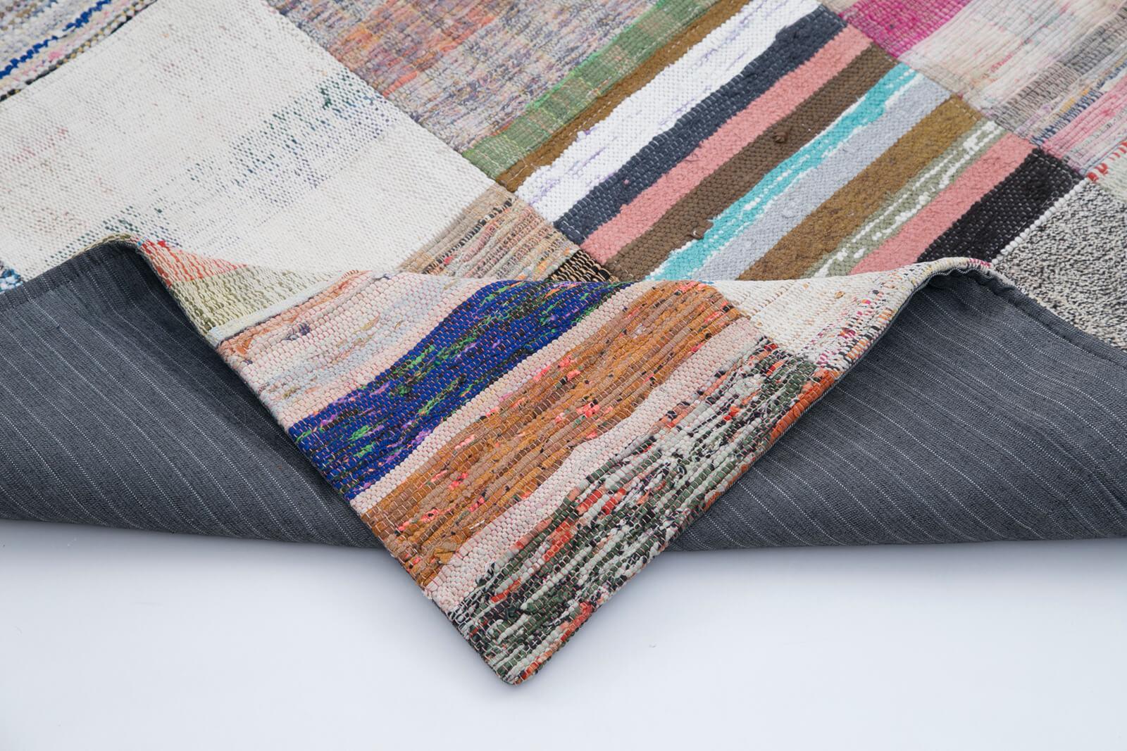 Kırk Yama Gri Patchwork Pamuk Yün El Dokuma Halısı 201x300 Agacan