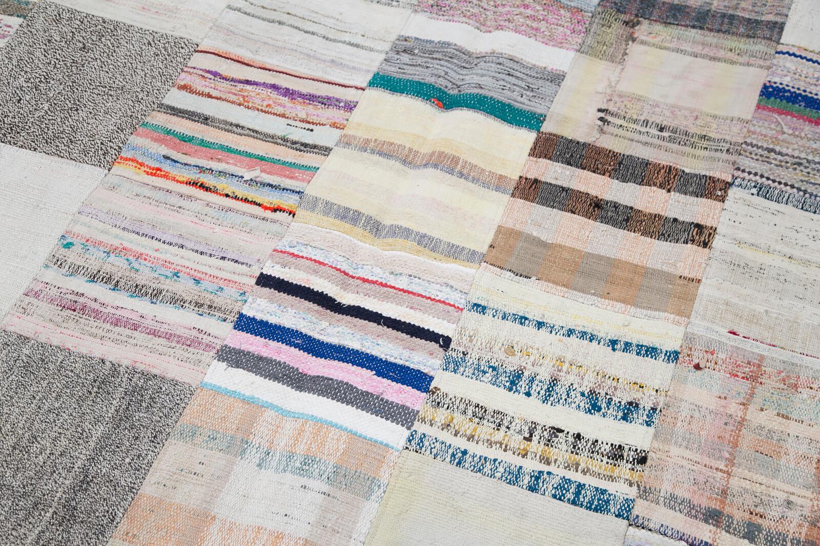 Kırk Yama Gri Patchwork Pamuk Yün El Dokuma Halısı 201x300 Agacan