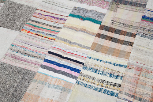 Kırk Yama Gri Patchwork Pamuk Yün El Dokuma Halısı 201x300 Agacan