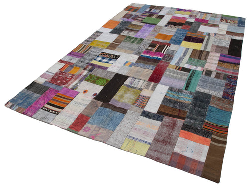 Kırk Yama Gri Patchwork Pamuk Yün El Dokuma Halısı 200x300 Agacan