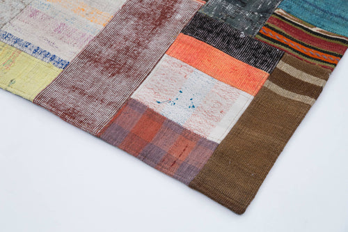 Kırk Yama Gri Patchwork Pamuk Yün El Dokuma Halısı 200x300 Agacan