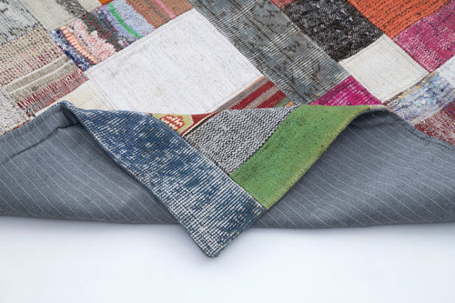 Kırk Yama Gri Patchwork Pamuk Yün El Dokuma Halısı 200x300 Agacan