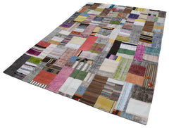Kırk Yama Gri Patchwork Pamuk Yün El Dokuma Halısı 200x300 Agacan
