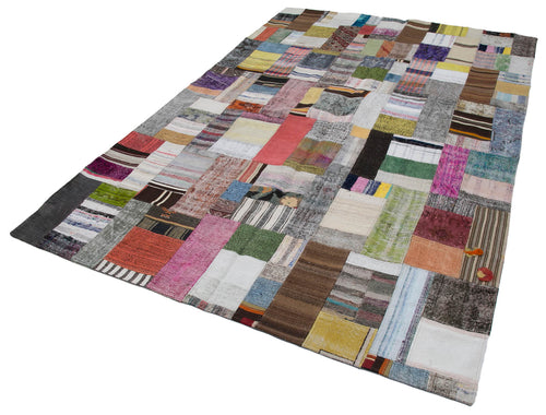 Kırk Yama Gri Patchwork Pamuk Yün El Dokuma Halısı 200x300 Agacan