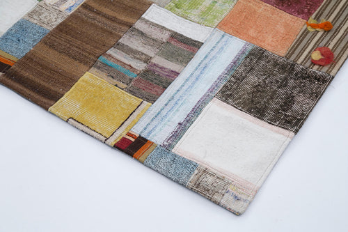 Kırk Yama Gri Patchwork Pamuk Yün El Dokuma Halısı 200x300 Agacan