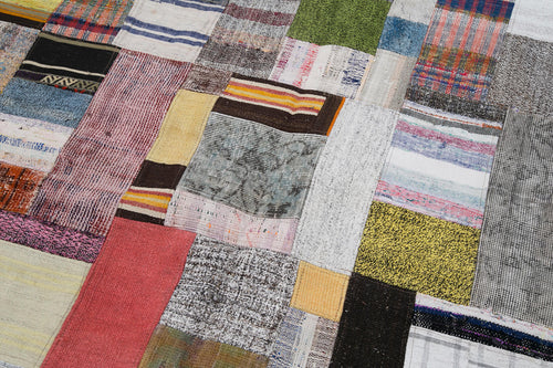 Kırk Yama Gri Patchwork Pamuk Yün El Dokuma Halısı 200x300 Agacan