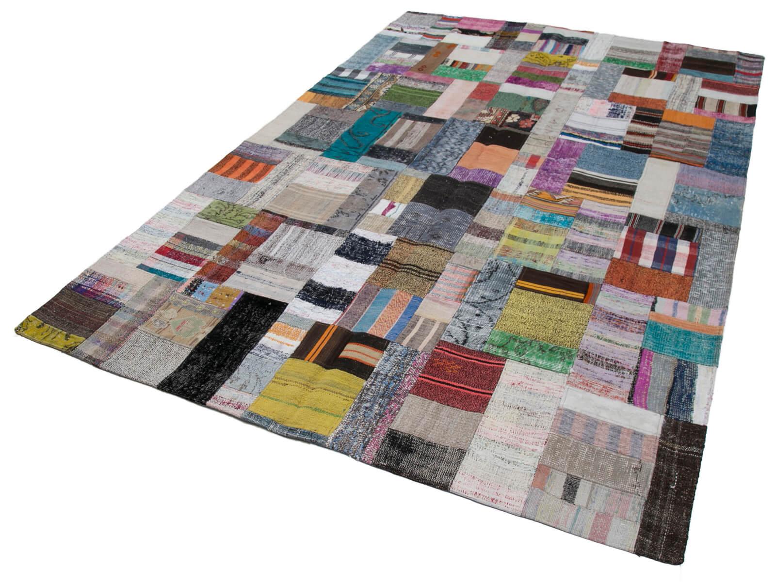 Kırk Yama Gri Patchwork Pamuk Yün El Dokuma Halısı 200x300 Agacan