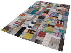 Kırk Yama Gri Patchwork Pamuk Yün El Dokuma Halısı 200x300 Agacan