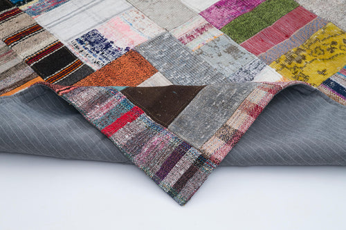 Kırk Yama Gri Patchwork Pamuk Yün El Dokuma Halısı 200x300 Agacan