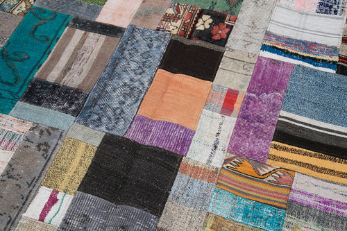 Kırk Yama Gri Patchwork Pamuk Yün El Dokuma Halısı 200x300 Agacan
