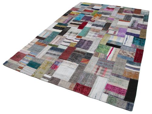 Kırk Yama Gri Patchwork Pamuk Yün El Dokuma Halısı 201x305 Agacan
