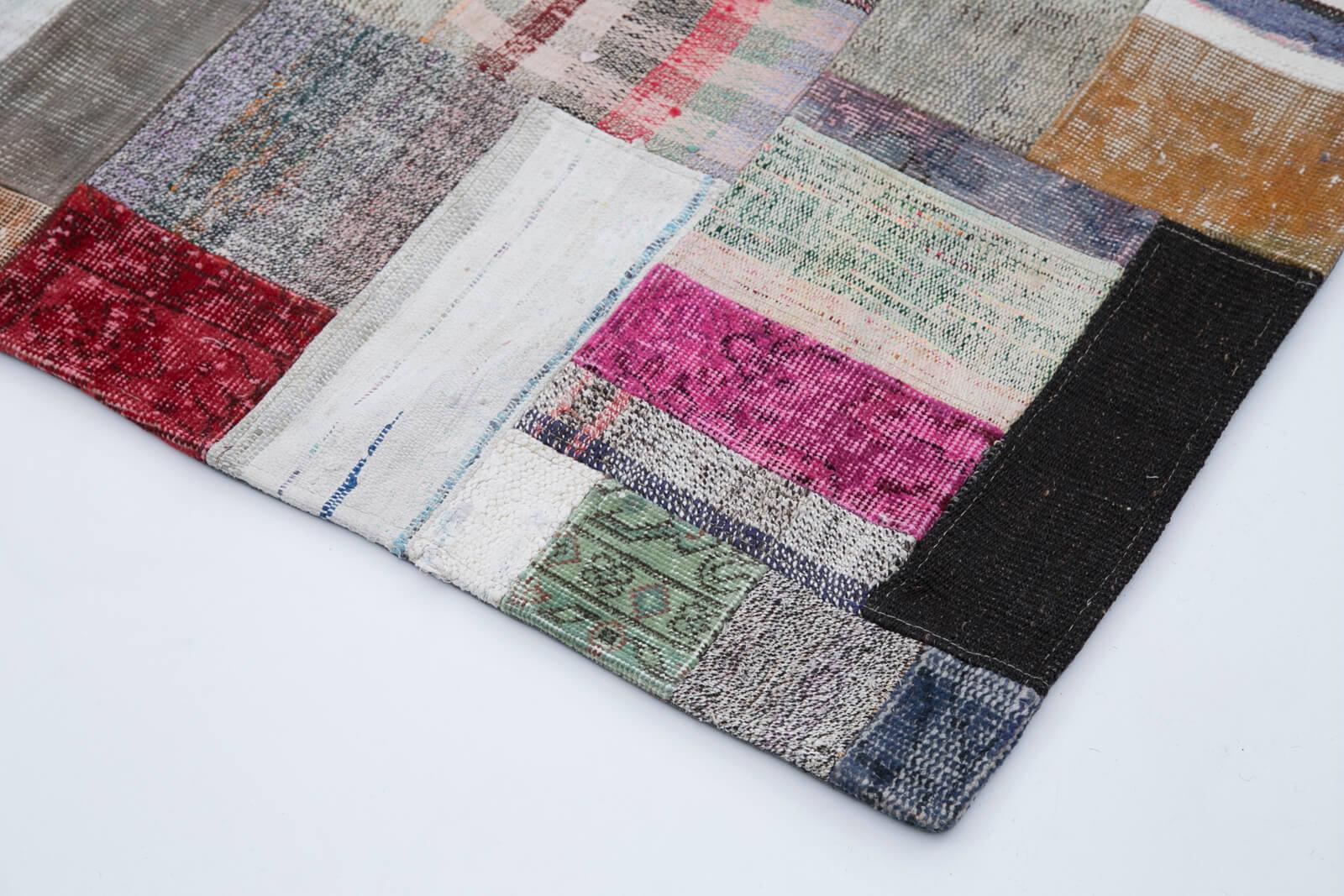 Kırk Yama Gri Patchwork Pamuk Yün El Dokuma Halısı 201x305 Agacan