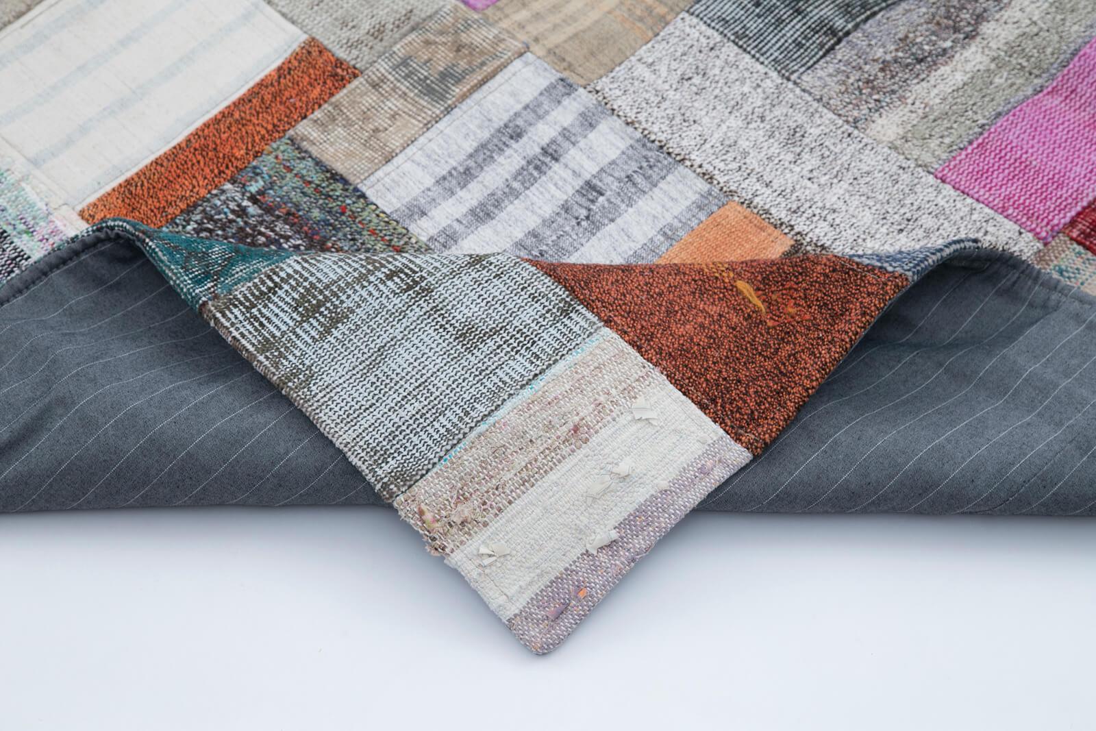 Kırk Yama Gri Patchwork Pamuk Yün El Dokuma Halısı 201x305 Agacan
