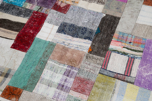 Kırk Yama Gri Patchwork Pamuk Yün El Dokuma Halısı 201x305 Agacan