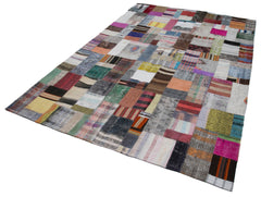 Kırk Yama Gri Patchwork Pamuk Yün El Dokuma Halısı 200x300 Agacan