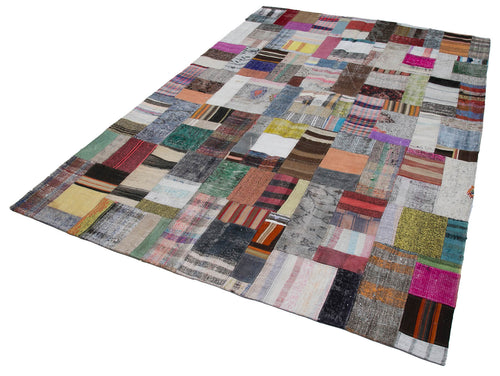 Kırk Yama Gri Patchwork Pamuk Yün El Dokuma Halısı 200x300 Agacan
