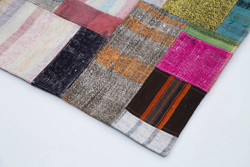 Kırk Yama Gri Patchwork Pamuk Yün El Dokuma Halısı 200x300 Agacan