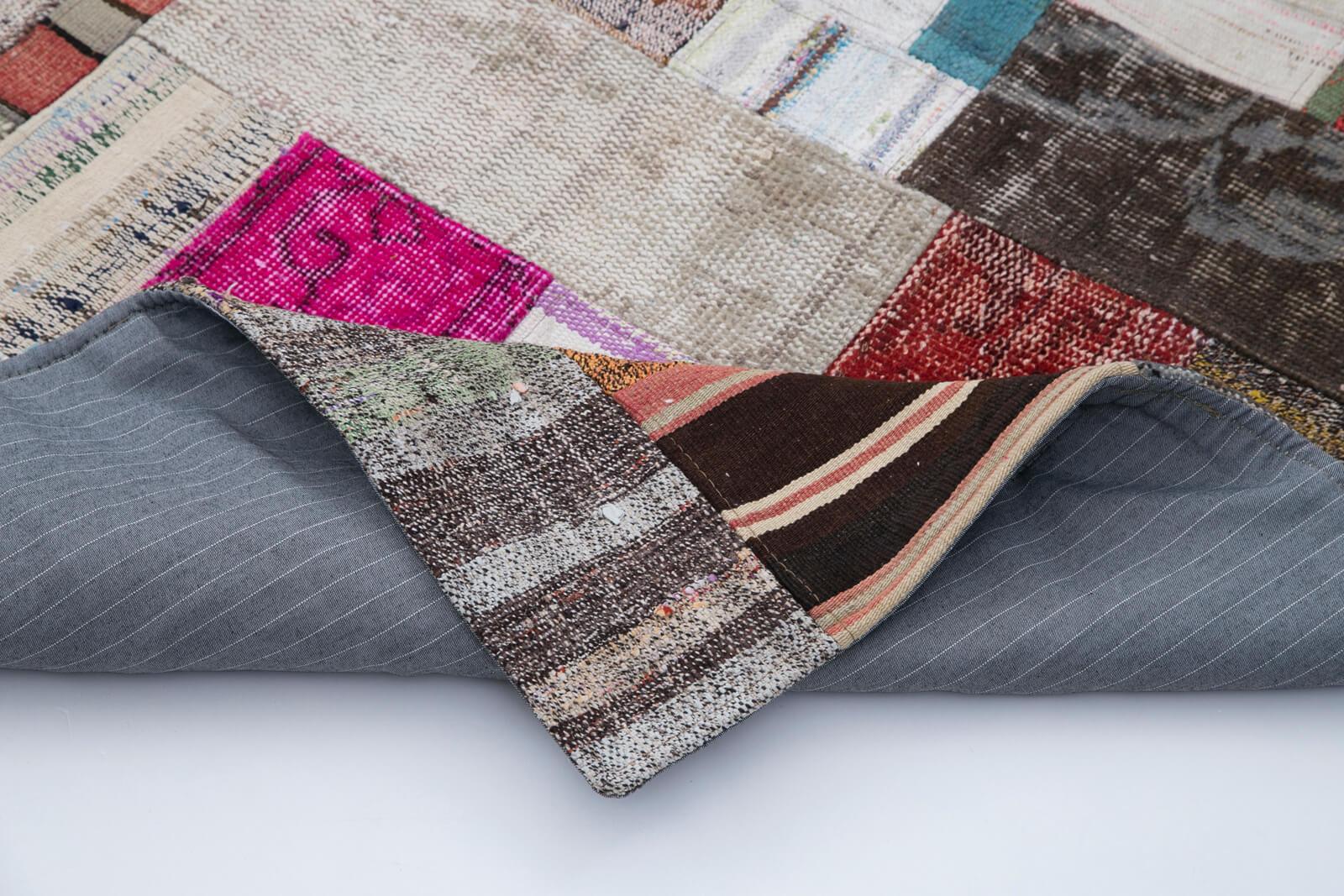Kırk Yama Gri Patchwork Pamuk Yün El Dokuma Halısı 200x300 Agacan