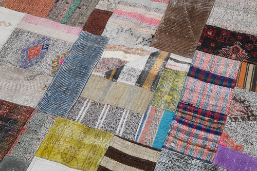 Kırk Yama Gri Patchwork Pamuk Yün El Dokuma Halısı 200x300 Agacan