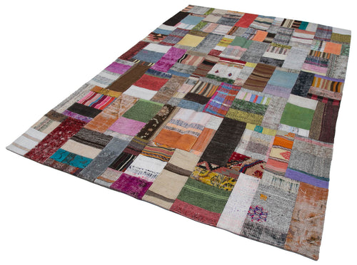 Kırk Yama Gri Patchwork Pamuk Yün El Dokuma Halısı 200x300 Agacan