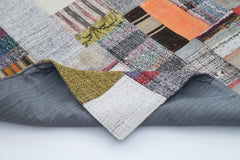 Kırk Yama Gri Patchwork Pamuk Yün El Dokuma Halısı 200x300 Agacan