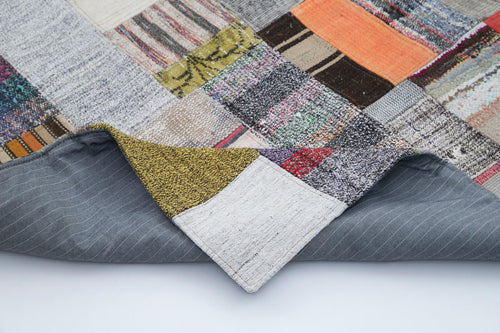 Kırk Yama Gri Patchwork Pamuk Yün El Dokuma Halısı 200x300 Agacan