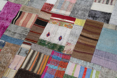 Kırk Yama Gri Patchwork Pamuk Yün El Dokuma Halısı 200x300 Agacan