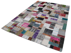 Kırk Yama Gri Patchwork Pamuk Yün El Dokuma Halısı 200x305 Agacan