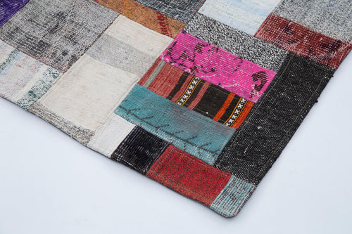 Kırk Yama Gri Patchwork Pamuk Yün El Dokuma Halısı 200x305 Agacan