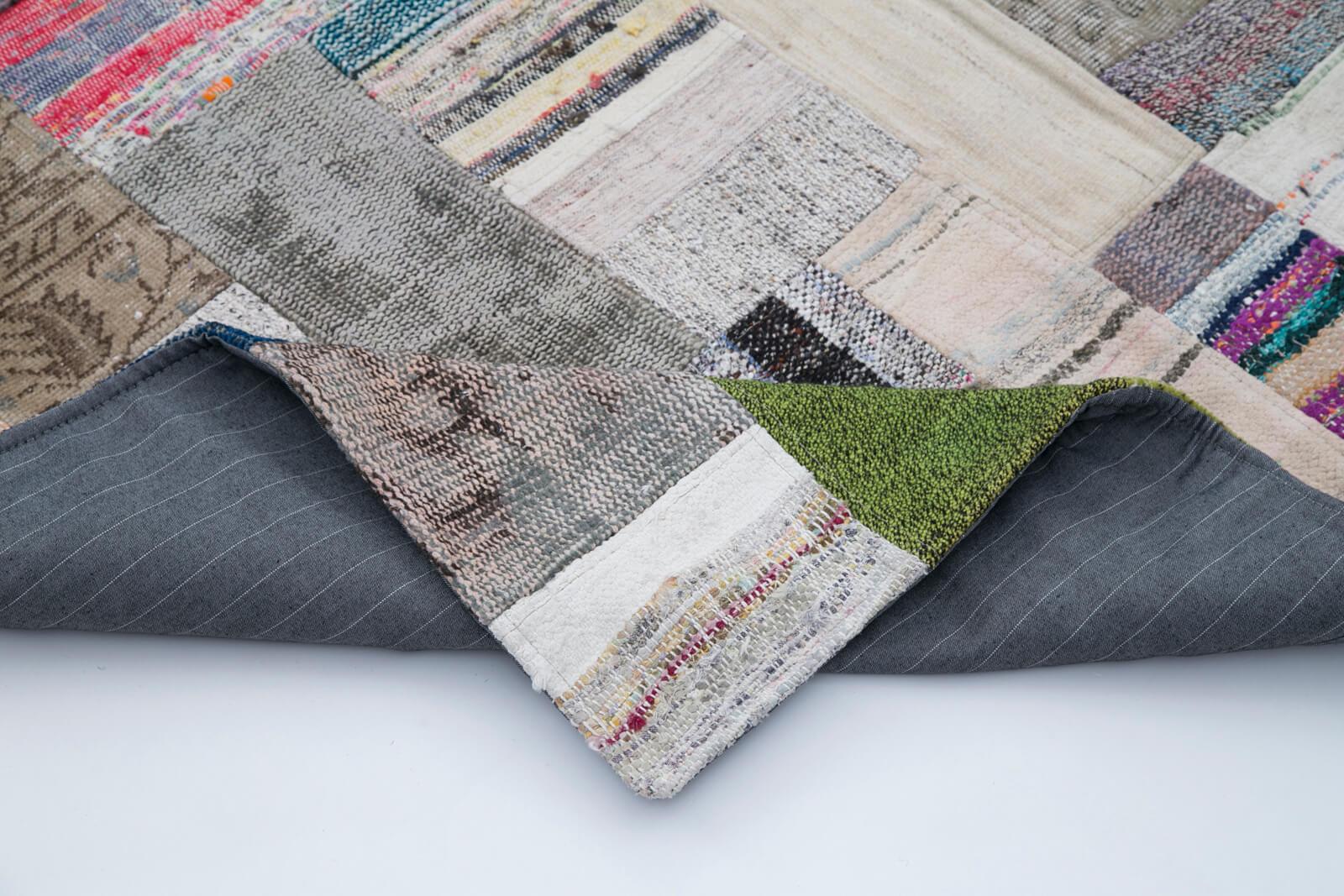 Kırk Yama Gri Patchwork Pamuk Yün El Dokuma Halısı 200x305 Agacan