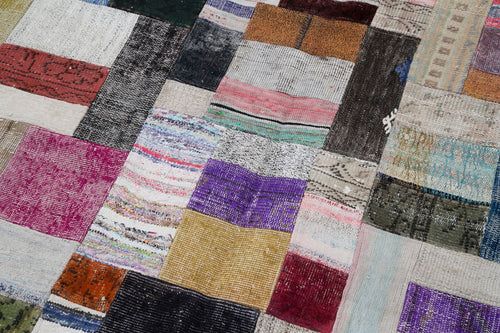 Kırk Yama Gri Patchwork Pamuk Yün El Dokuma Halısı 200x305 Agacan