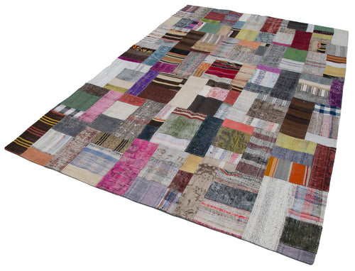 Kırk Yama Gri Patchwork Pamuk Yün El Dokuma Halısı 200x300 Agacan