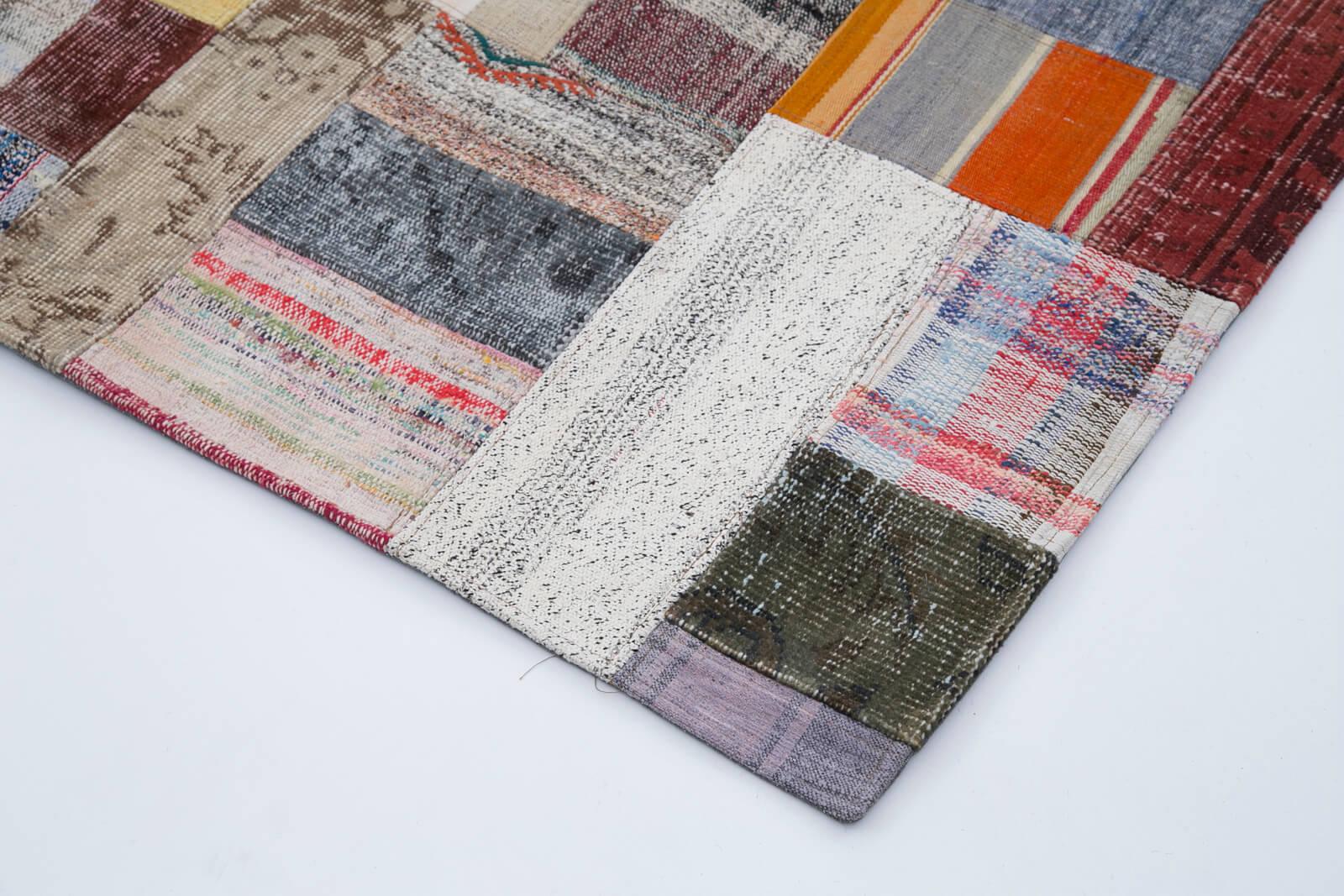Kırk Yama Gri Patchwork Pamuk Yün El Dokuma Halısı 200x300 Agacan