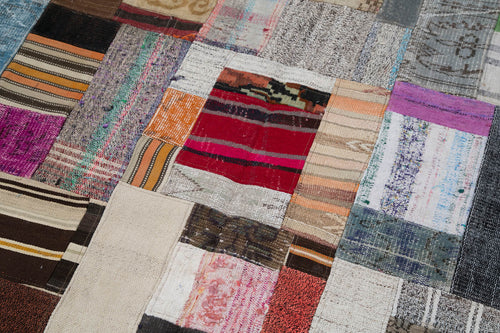 Kırk Yama Gri Patchwork Pamuk Yün El Dokuma Halısı 200x300 Agacan