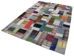 Kırk Yama Gri Patchwork Pamuk Yün El Dokuma Halısı 200x295 Agacan