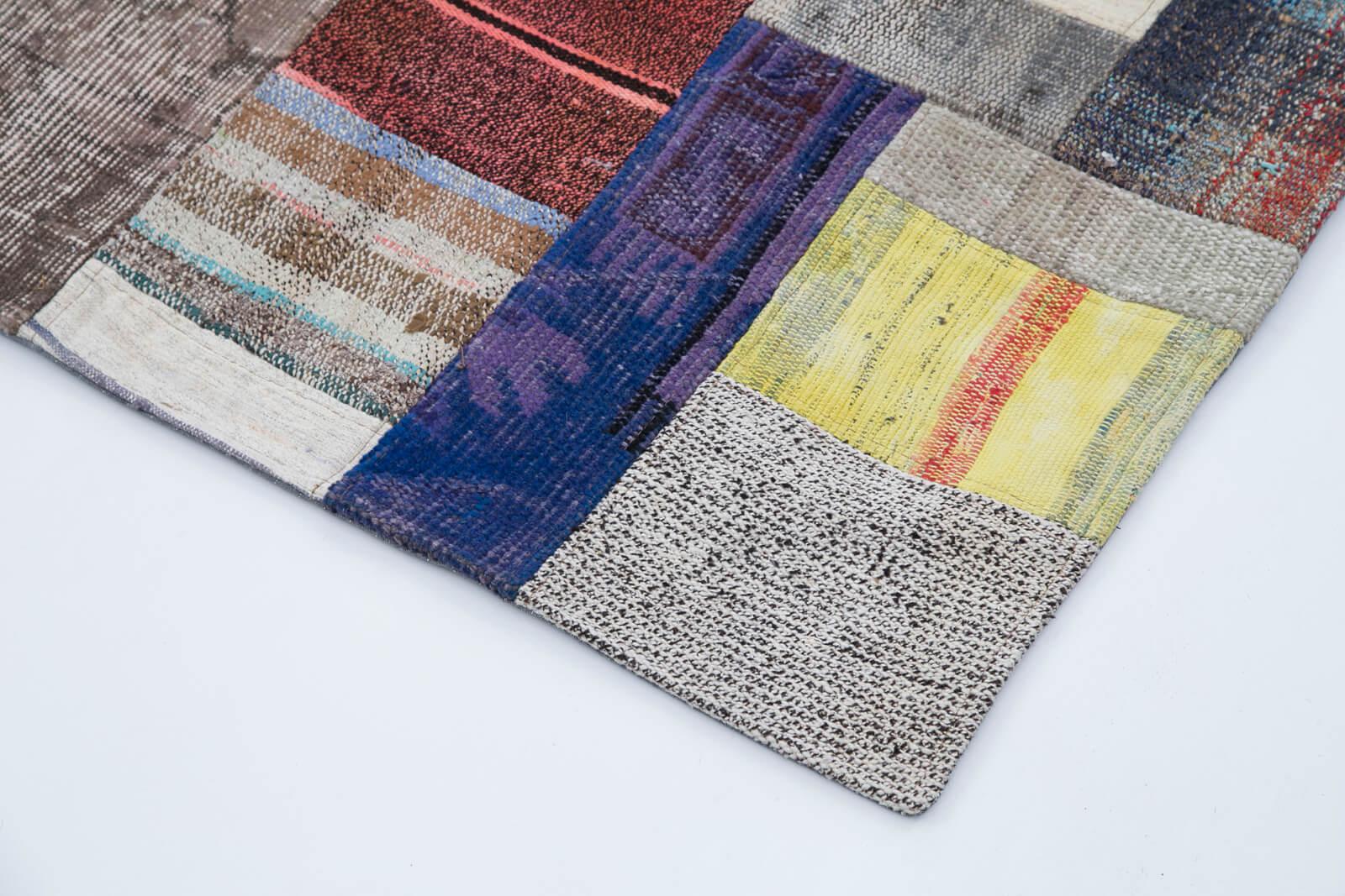 Kırk Yama Gri Patchwork Pamuk Yün El Dokuma Halısı 200x295 Agacan
