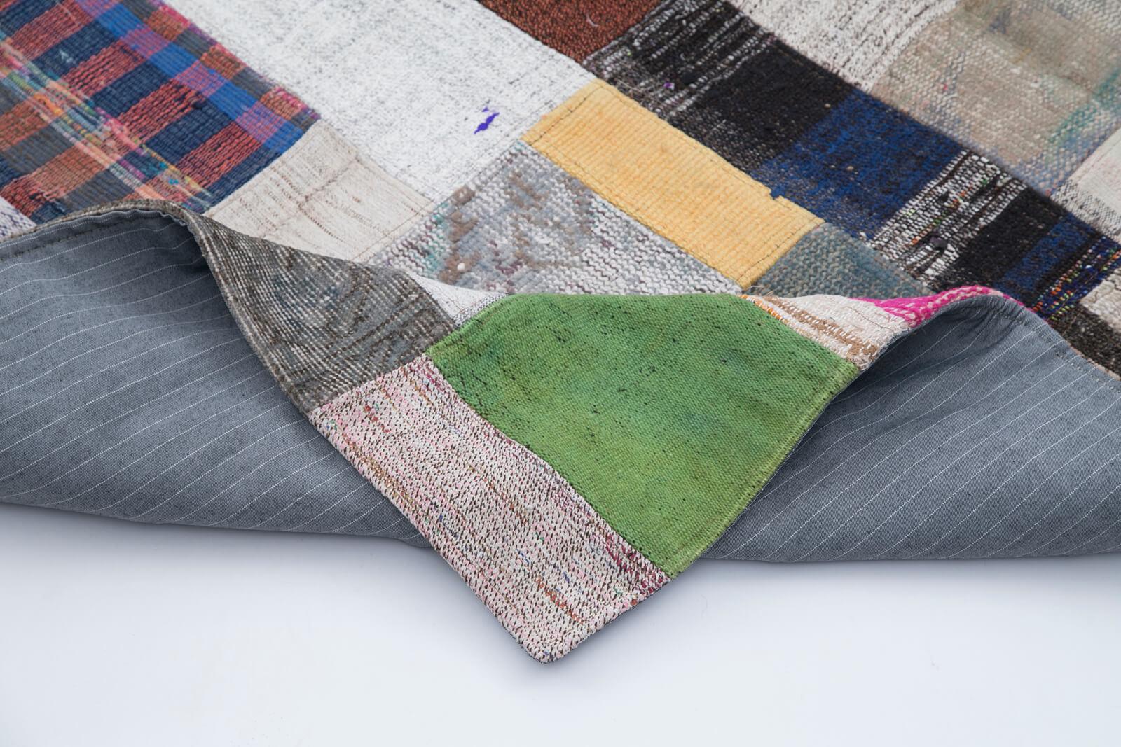 Kırk Yama Gri Patchwork Pamuk Yün El Dokuma Halısı 200x295 Agacan