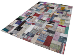 Kırk Yama Gri Patchwork Pamuk Yün El Dokuma Halısı 198x300 Agacan