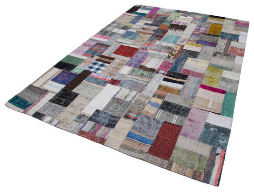 Kırk Yama Gri Patchwork Pamuk Yün El Dokuma Halısı 198x300 Agacan