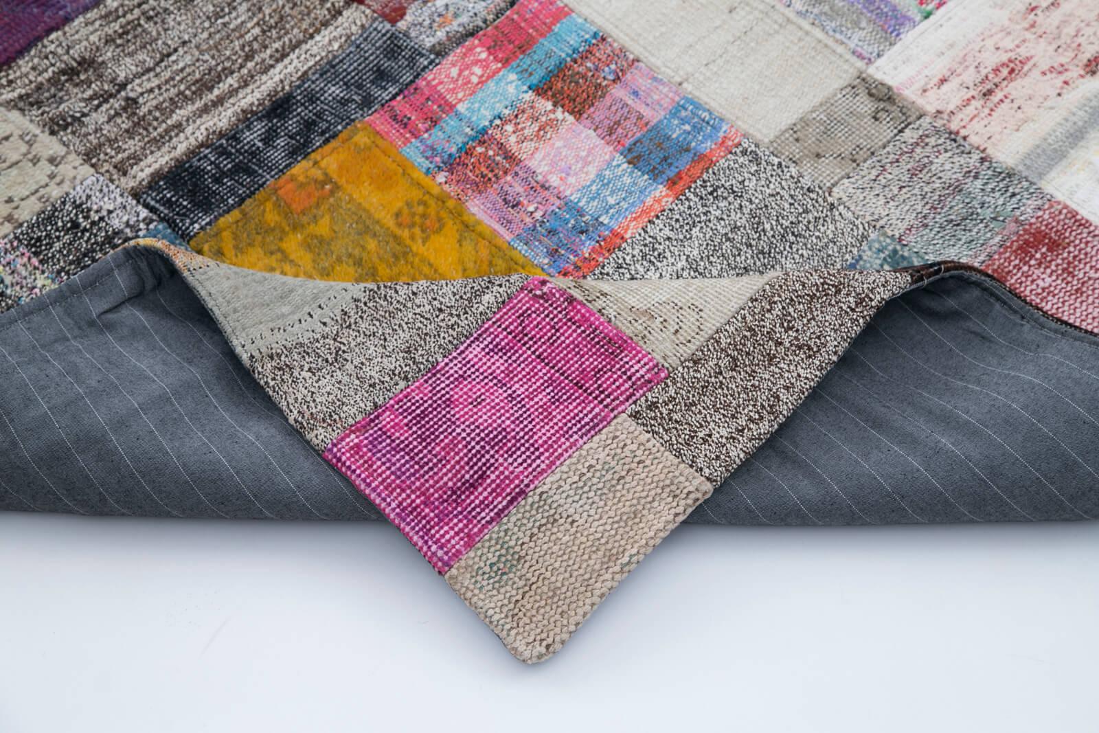 Kırk Yama Gri Patchwork Pamuk Yün El Dokuma Halısı 198x300 Agacan