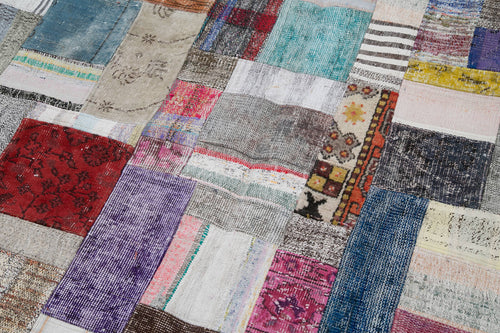 Kırk Yama Gri Patchwork Pamuk Yün El Dokuma Halısı 198x300 Agacan