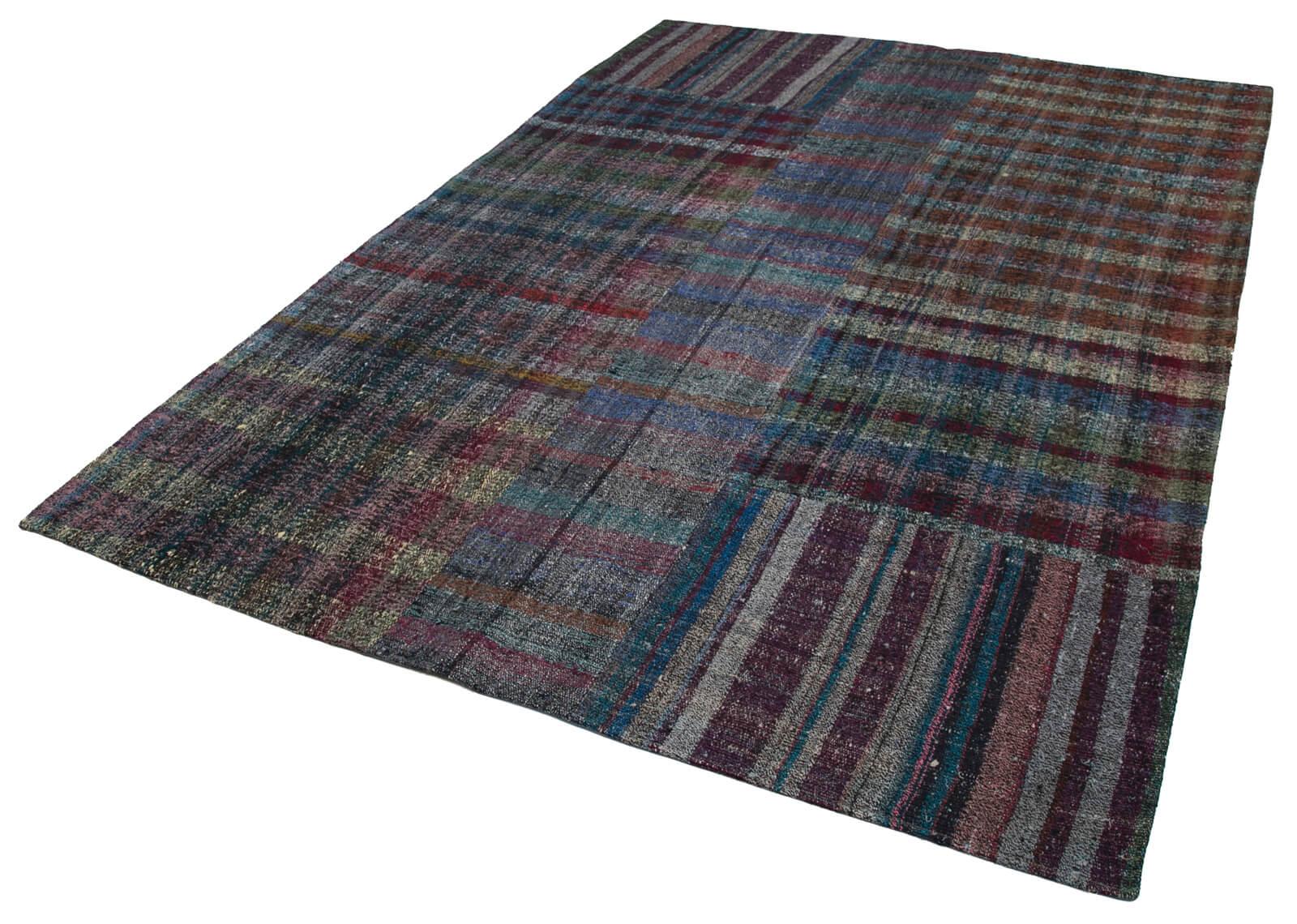 Kırk Yama Gri Patchwork Pamuk Yün El Dokuma Halısı 210x300 Agacan