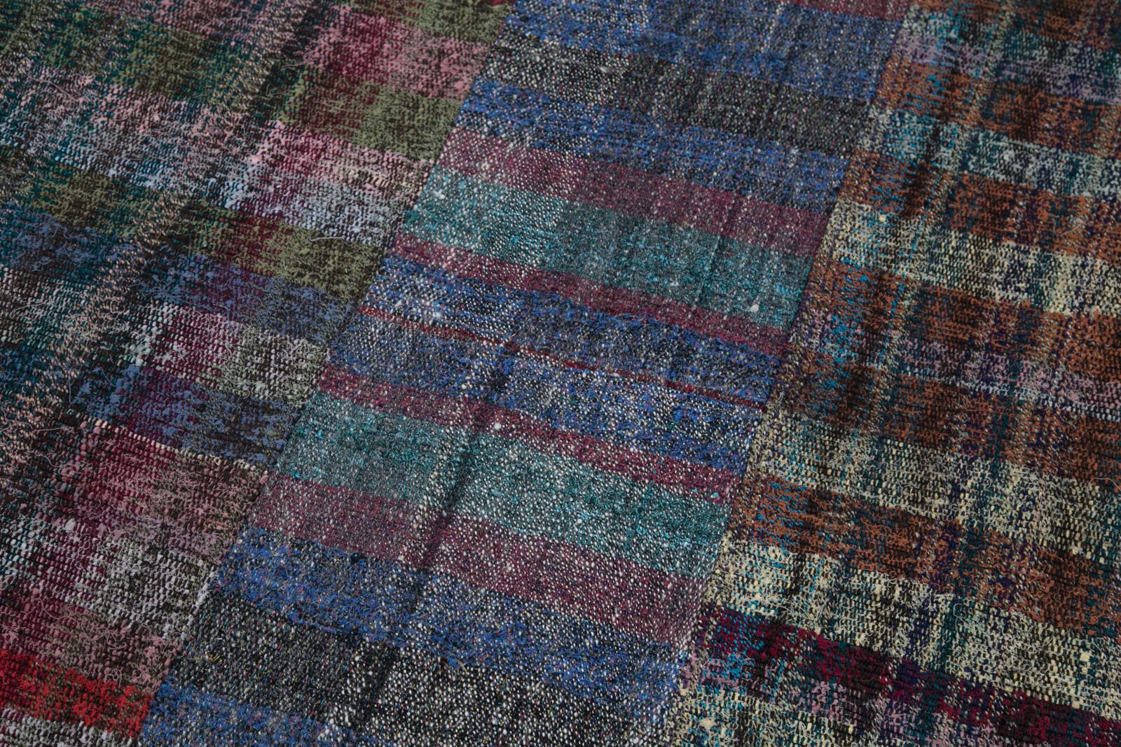 Kırk Yama Gri Patchwork Pamuk Yün El Dokuma Halısı 210x300 Agacan