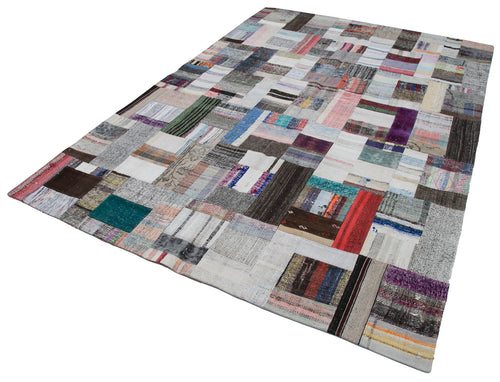Kırk Yama Gri Patchwork Pamuk Yün El Dokuma Halısı 209x306 Agacan